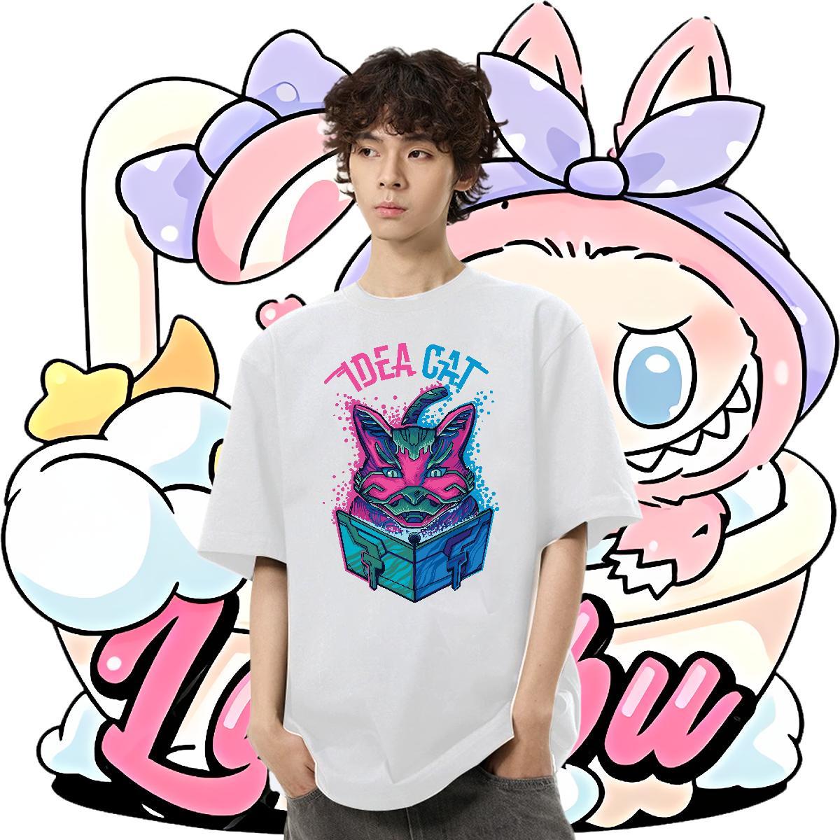 Free Shipping Men Tops Tees 230g 100% Cotton Casual Beach cat Floral Print Crew Neck Classic Mens T Shirts Tee Shirt