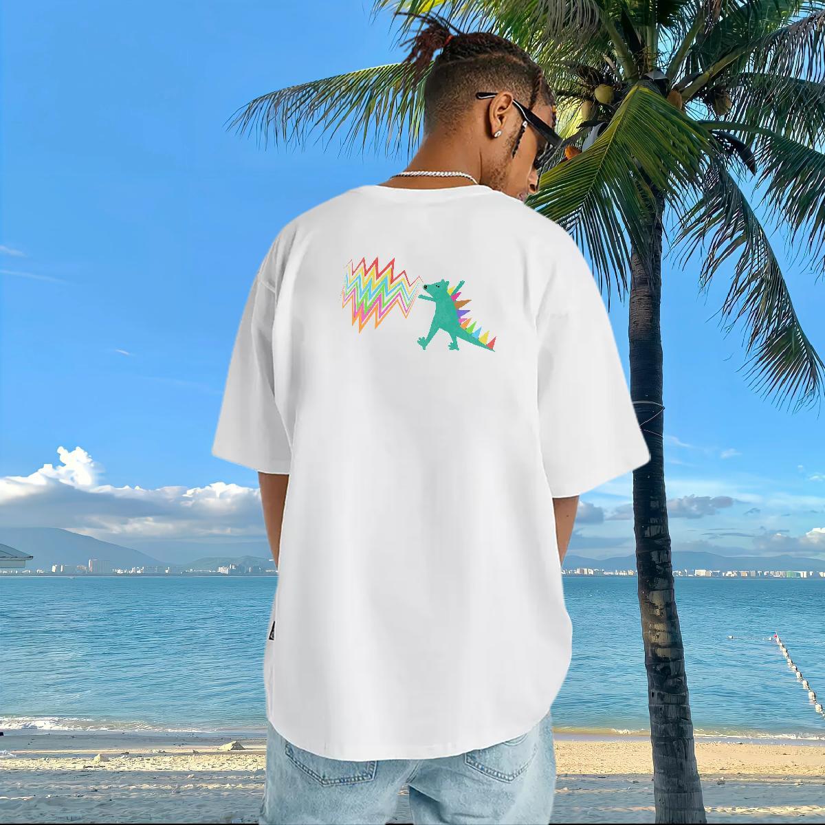 2024 New T-Shirts 100% Cotton 230g dinosaur Spring Summer Clothings Breathable Crew Neck Brand Men Tees Plus Size Cartoon