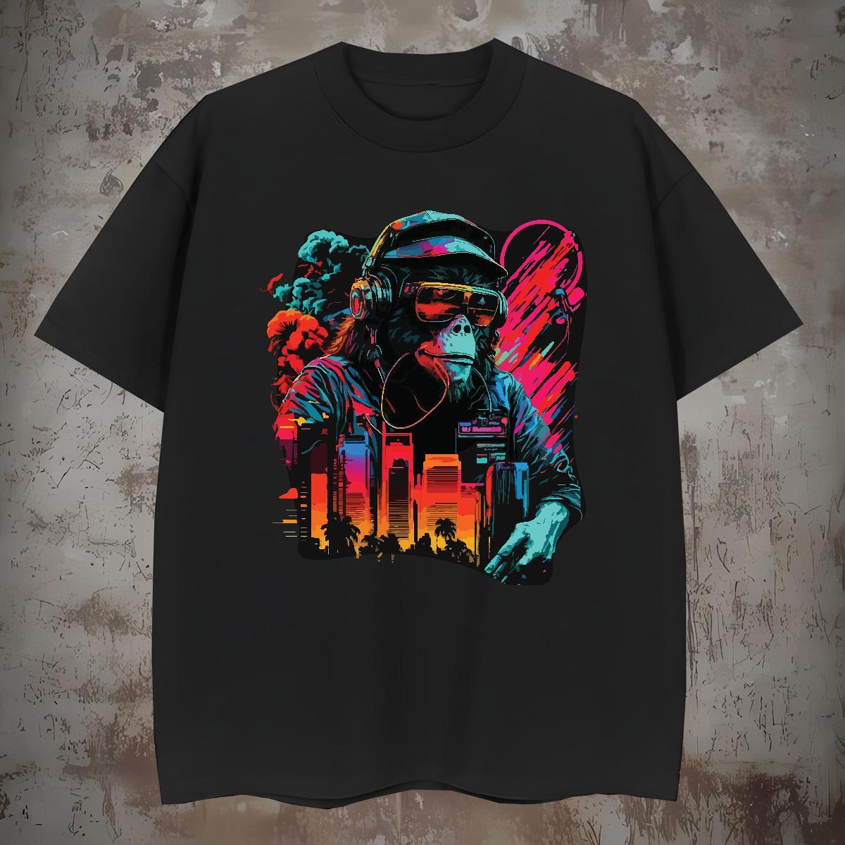 T Shirts Men 230g 100% Cotton chimpanzee Beach Pure Cotton DIY Men Tops Tees Brand Loose Fit Tops Shirt