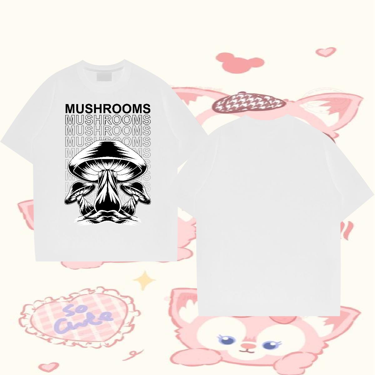 Casual New T-Shirts for Men 230g Cotton mushroom Hip Hop Street Wear Breathable Crew Neck Soft Mens Tshirts Custom Print Oversized