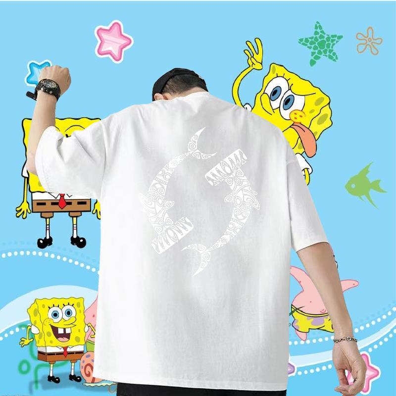Classic Men T Shirts 230g 100% Cotton fish Street Casual Polos Short Sleeve Soft Cool Design Tshirts Black White