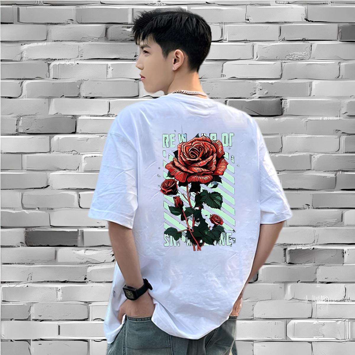 Fashion Design Man T Shirts 230g 100% Cotton flower Street Tshirts Crew Neck Wholesale Mens Tshirts DIY Printed