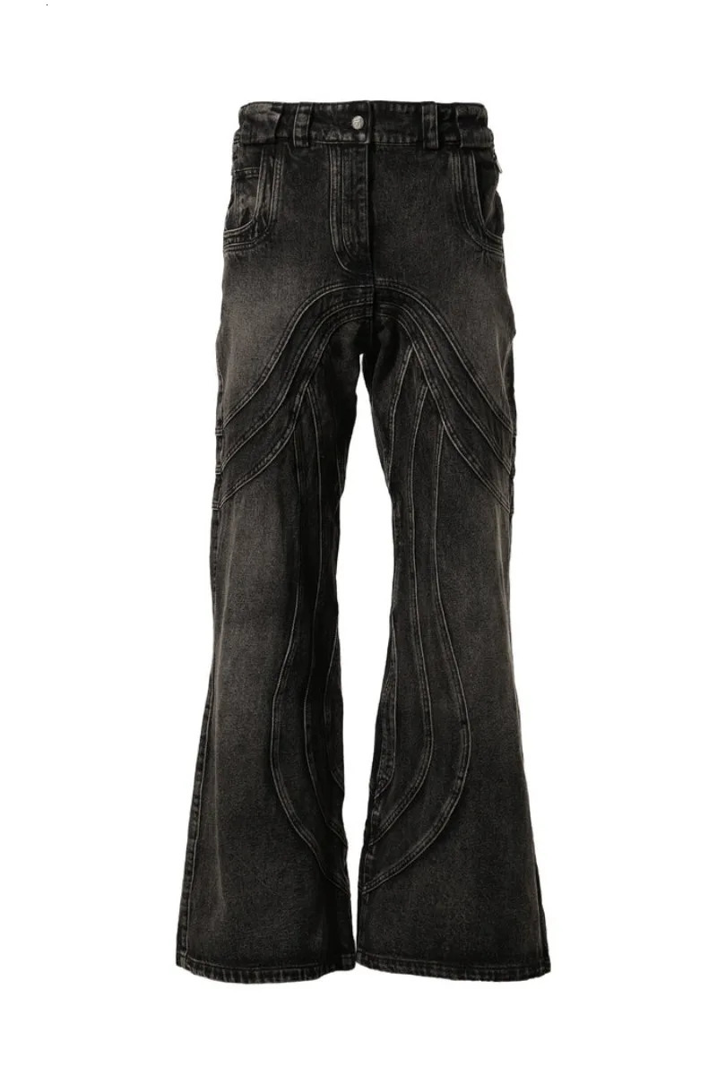 Y2K Harajuku Fashion Heavy Industry Black Old Stitching Loose Jeans Women Street Retro Pop Gothic High Waist Wide Leg Pants 240806