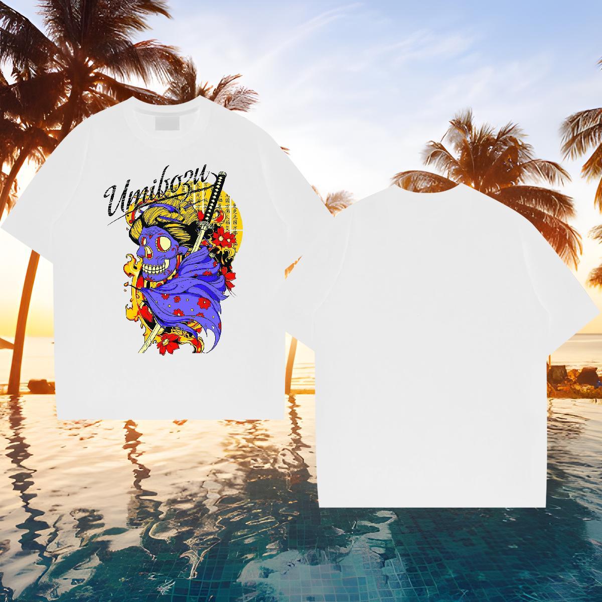 2024 T-Shirts for Men skull Tshirts 230g Cotton High Street Hip Hop Loose Anime Crew Neck Men Tshirts