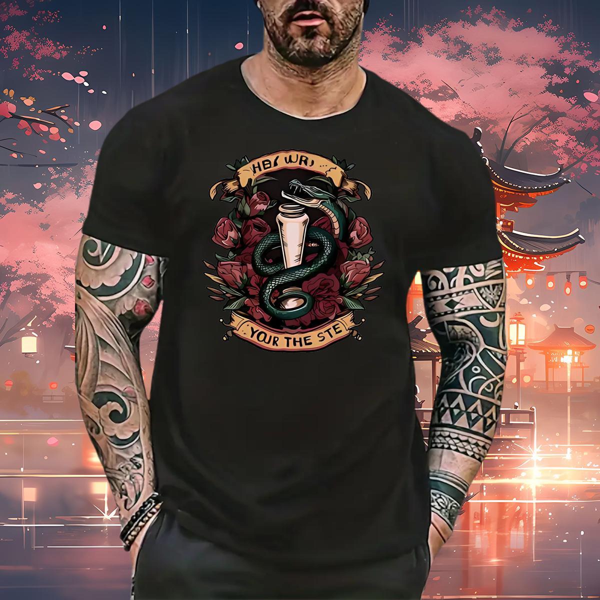 2024 Men T Shirts 230g Cotton snake Sports Casual Wear O Neck Short Sleeves Brand Men Tees Custom Cartoon