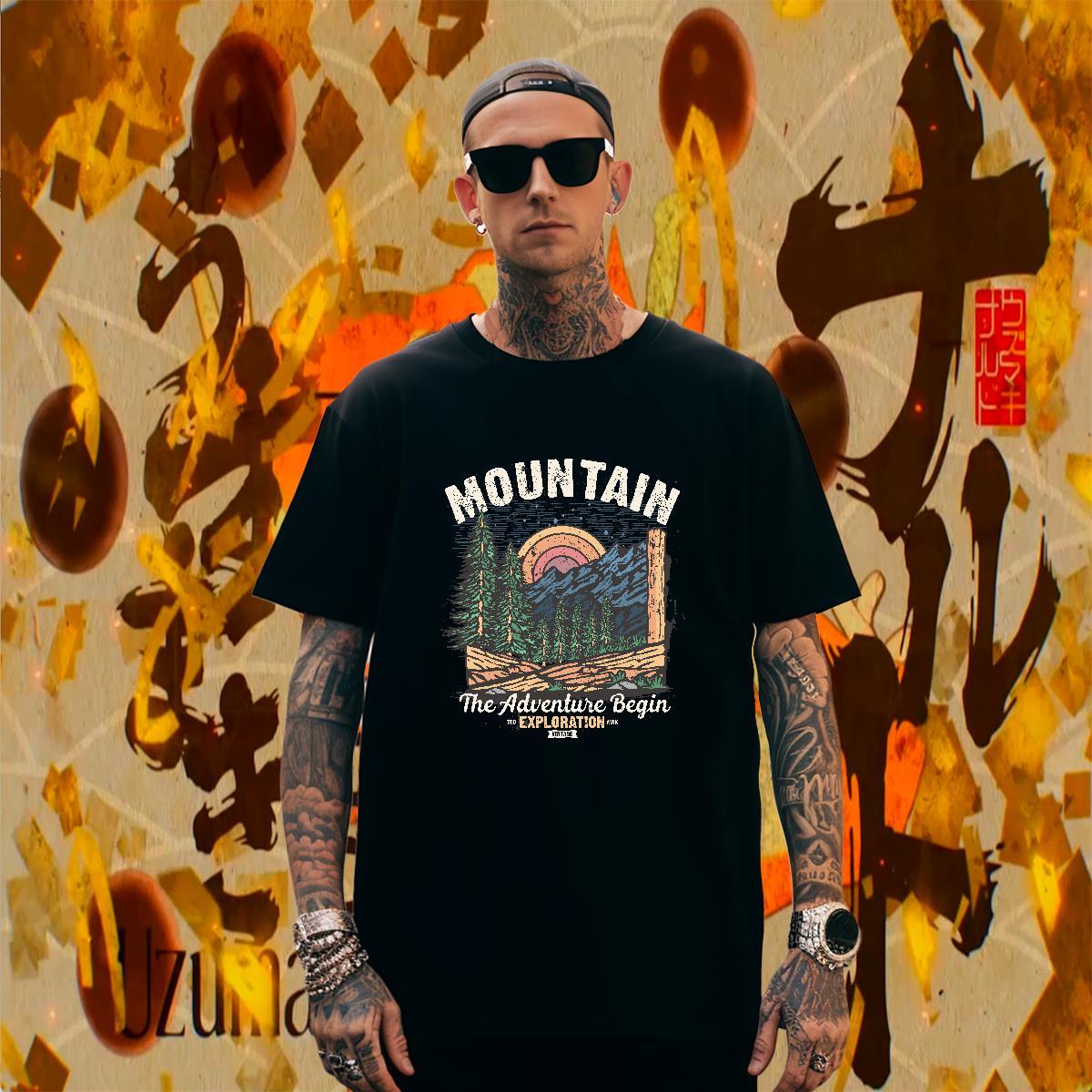 High Quality Men Tops Tees 230g Cotton Sport mountains Plus Size Custom Breathable Crew Neck Casual New Man T Shirts Tops Shirt