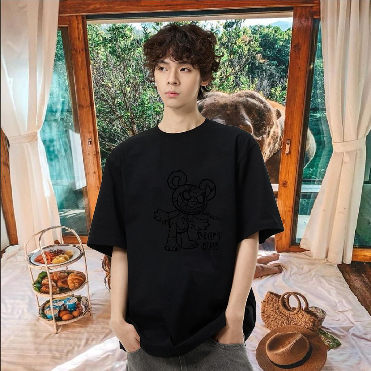 New Arrival T-Shirts for Men 230g Cotton bear Summer Casual Tops Shirt Breathable Short Sleeve Loose Couples T Shirts DIY