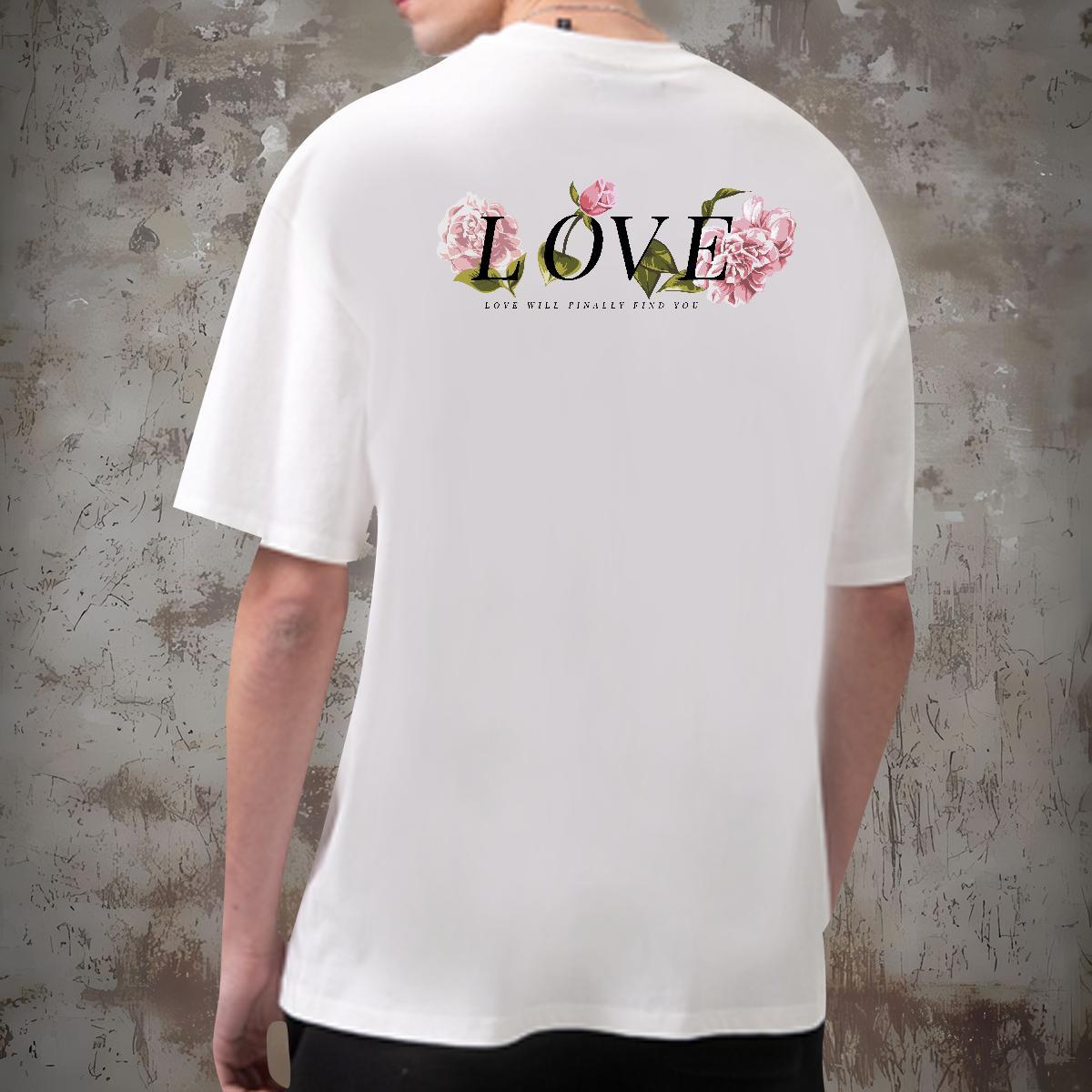Casual New T shirt 230g 100% Cotton flower Sports Casual Tshirts Breathable Short Sleeve Comfortable Men Tshirts Asian Size