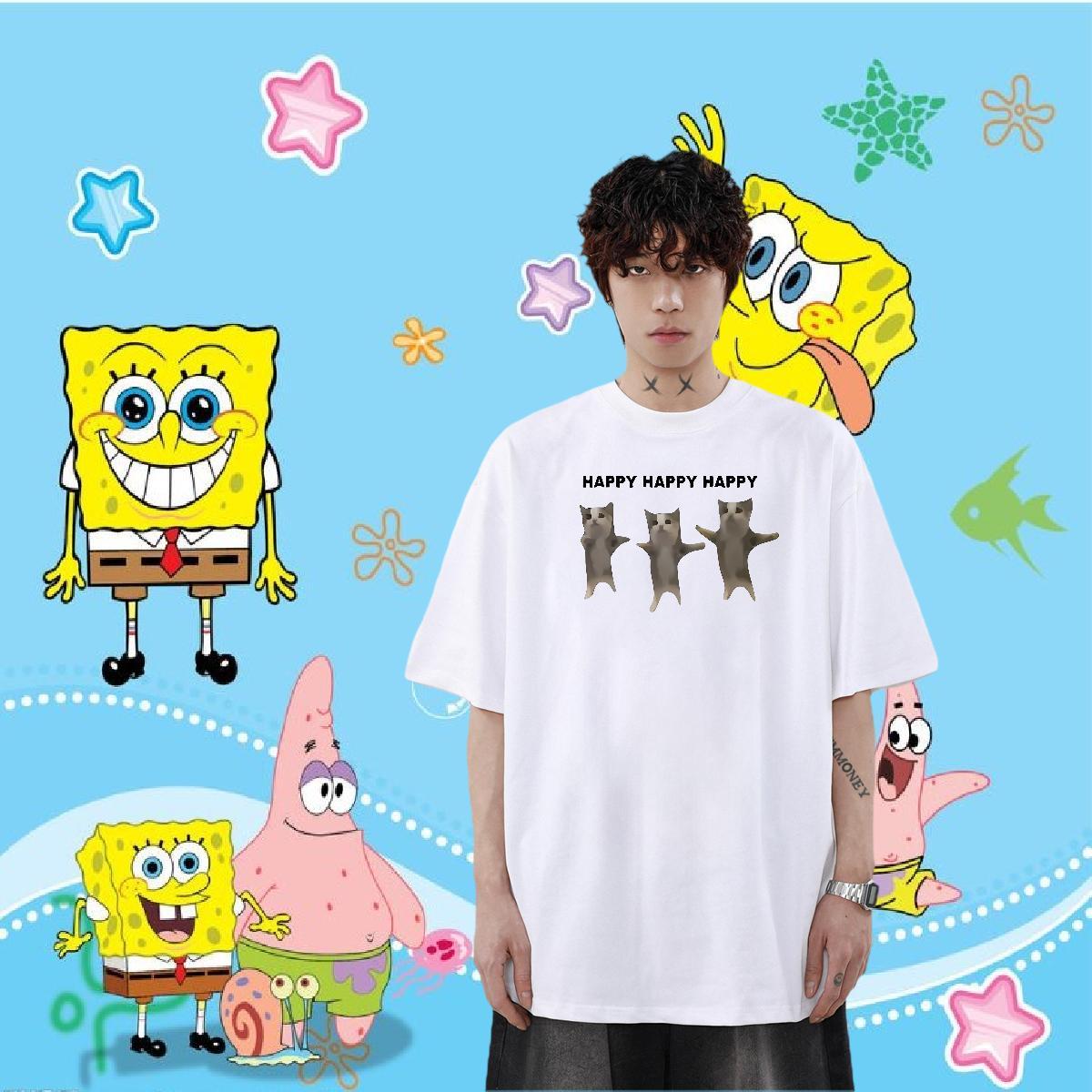 Classic Casual Mens T Shirts 230g 100% Cotton cat Street Casual Tshirts Short Sleeve O-Neck TOP Quality Mens Tshirts Anime