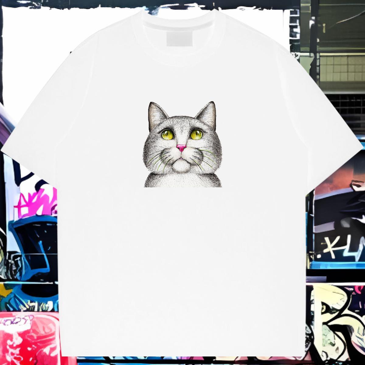 T-Shirts for Men 230g Pure Cotton cat Home Outdoor Breathable DIY Anime Mens Tshirts Factory Direct Comfortable Top Tees