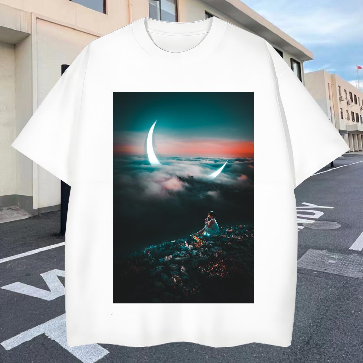 Soft Tshirt for Man Woman 230g Pure Cotton Anime Printing Street sky White Plus Size O Neck Short Sleeves Fashion Mens T Shirts Tops Shirt