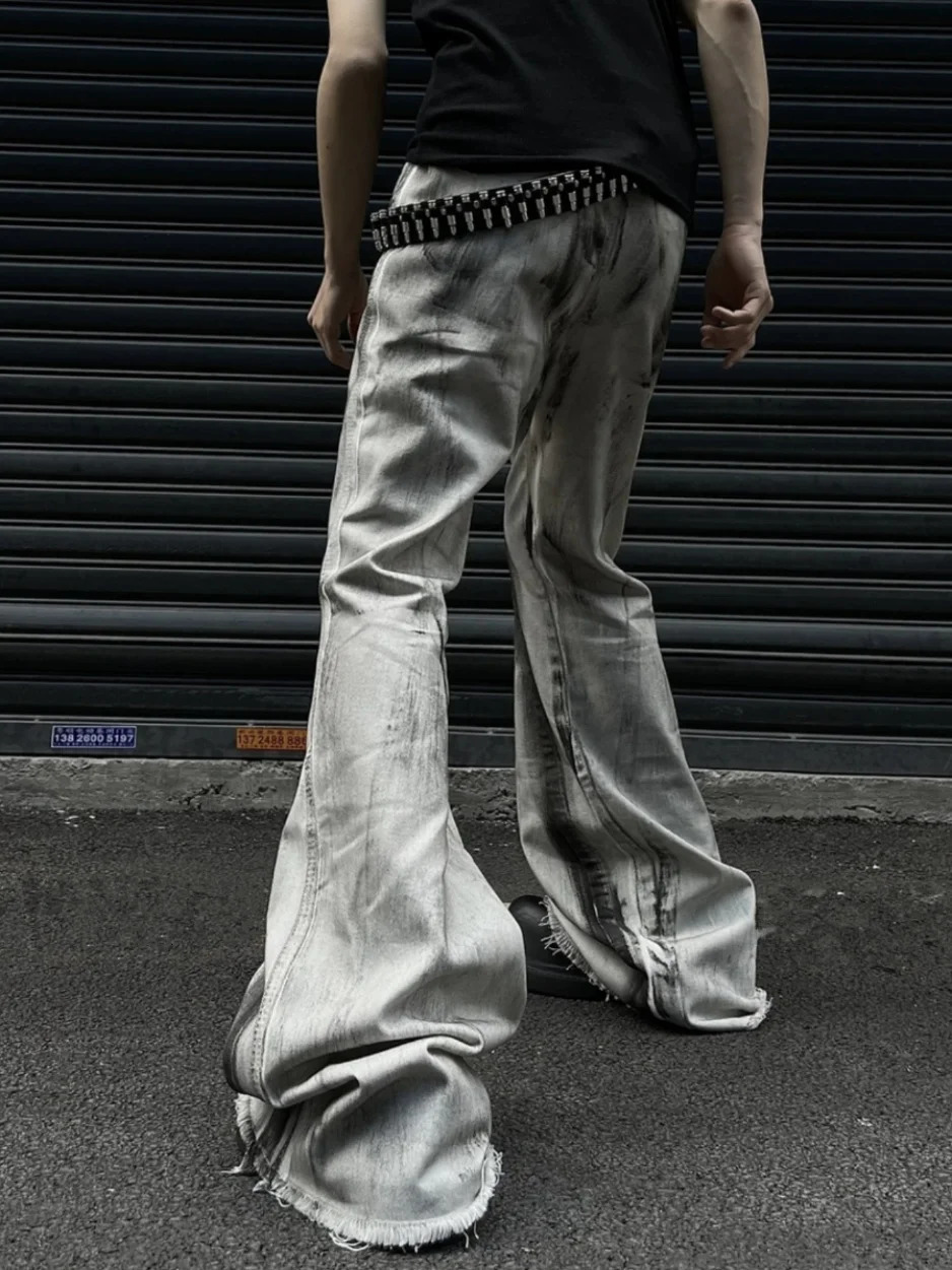Womens Grey Gothic Bow Flare Jeans Harajuku Aesthetic Y2k Denim Trousers High Waist Cowboy Pants Vintage 2000s Trashy Clothes 240806
