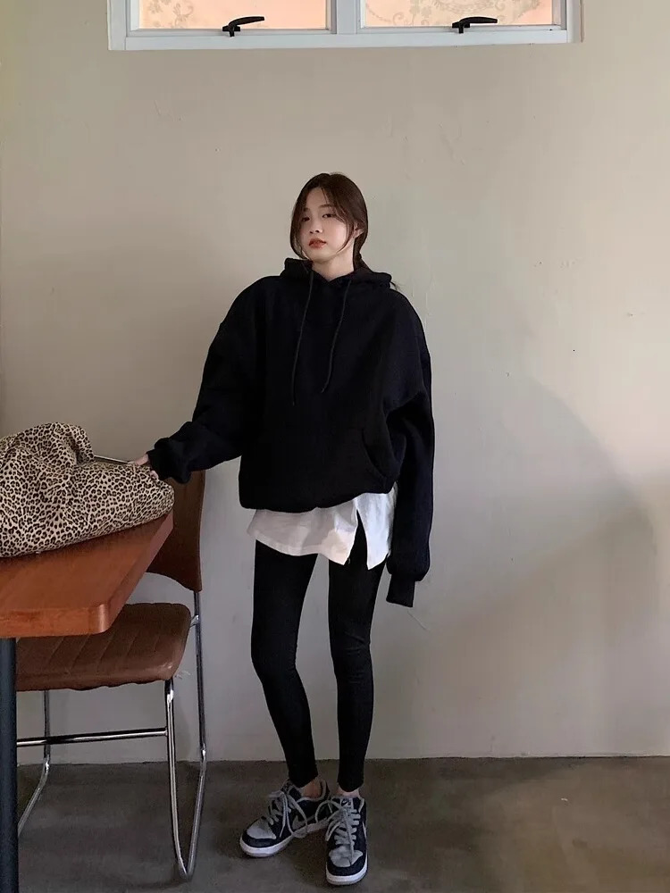 Autumn Black Women Clothing Vintage Street Sweatshirt Y2K Stripe Letter Printing Pullover Long Sleeves Warm Oversize Ladies Tops 240806
