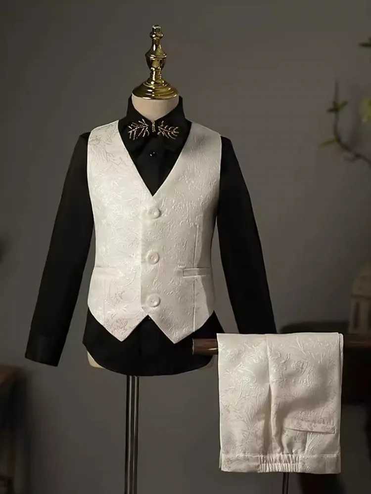 Suits New Childrens Host Performance Suit Sequin Beads Design Kids Wedding Birthday Party Evening Gown Boys Catwalk Blazer Sets A3381