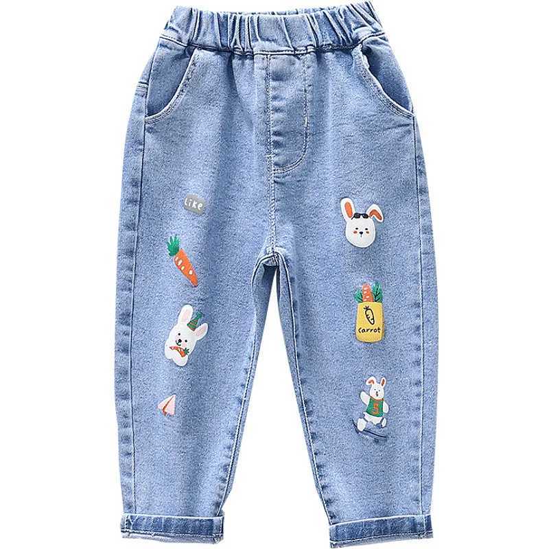 Childrens jeans spring autumn carrot rabbit print elastic childrens girls outdoor slides baby pants W241227