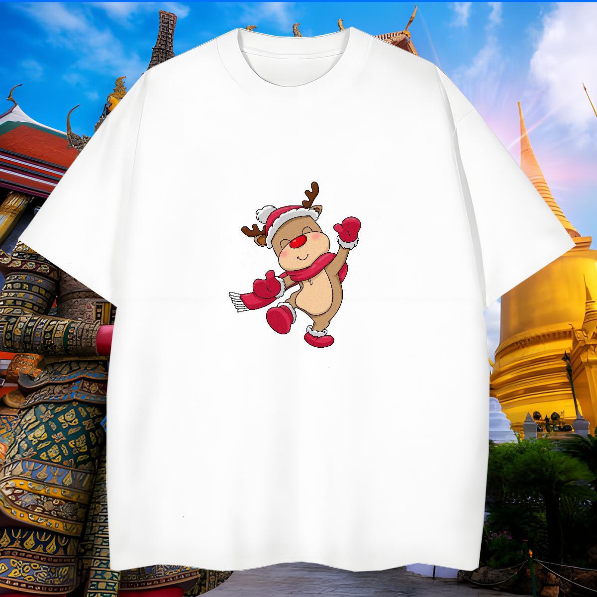 Loose Tshirt for Man Woman 230g 100% Cotton Christmas T shirt Daily Outfit Short Sleeve O-Neck Skull 2024 DIY Tee Shirt