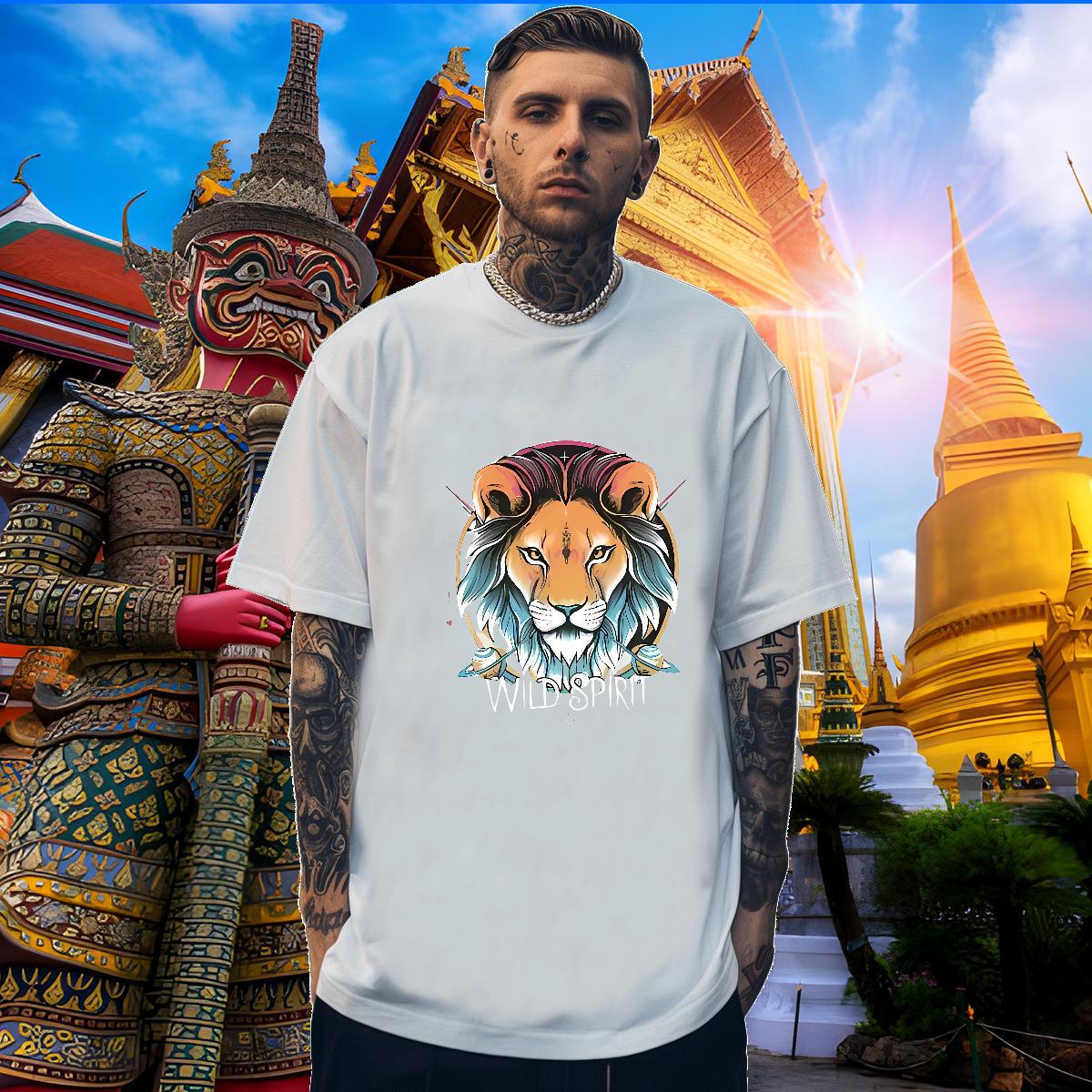 Free Shipping Couples T Shirts 100% Cotton 230g lion T-Shirts Spring Summer Crew Neck Breathable Graphic Brand Wear