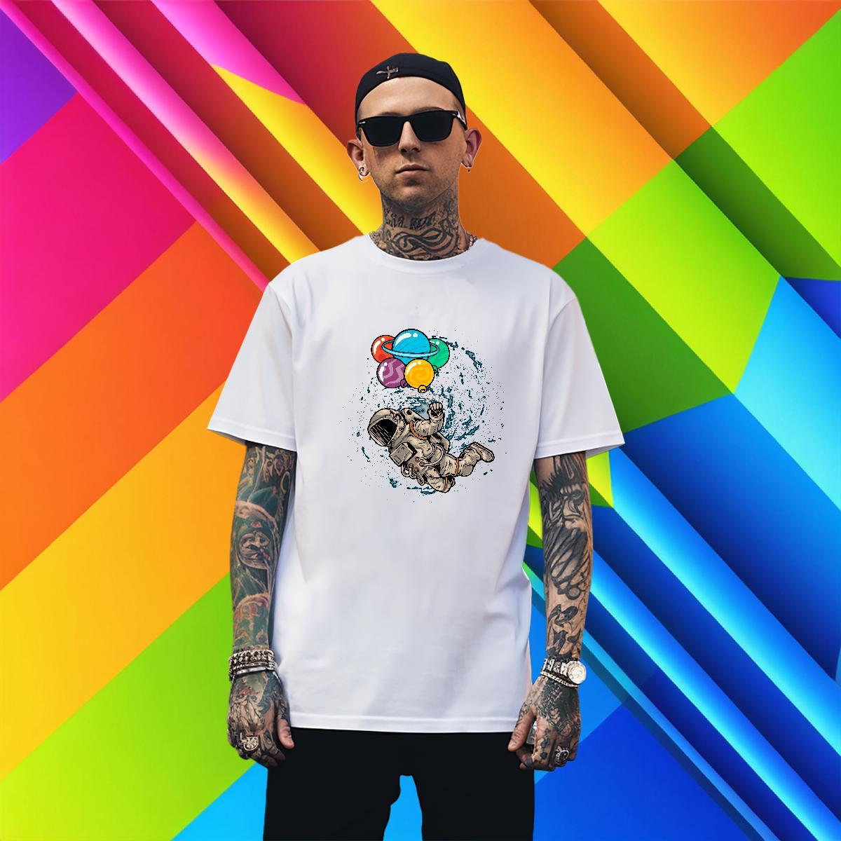 T Shirt For Man 230g Cotton spaceman Anime Printing Street Crew Neck Customized Men Tshirts DIY Comfortable Tee Shirt