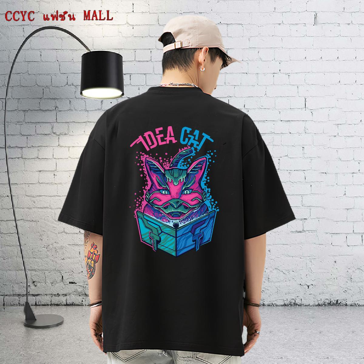 Wholesale Men T Shirts 230g Cotton cat Street Casual Tshirts Pure Cotton Popular Tshirt for Man Woman Cartoon Print