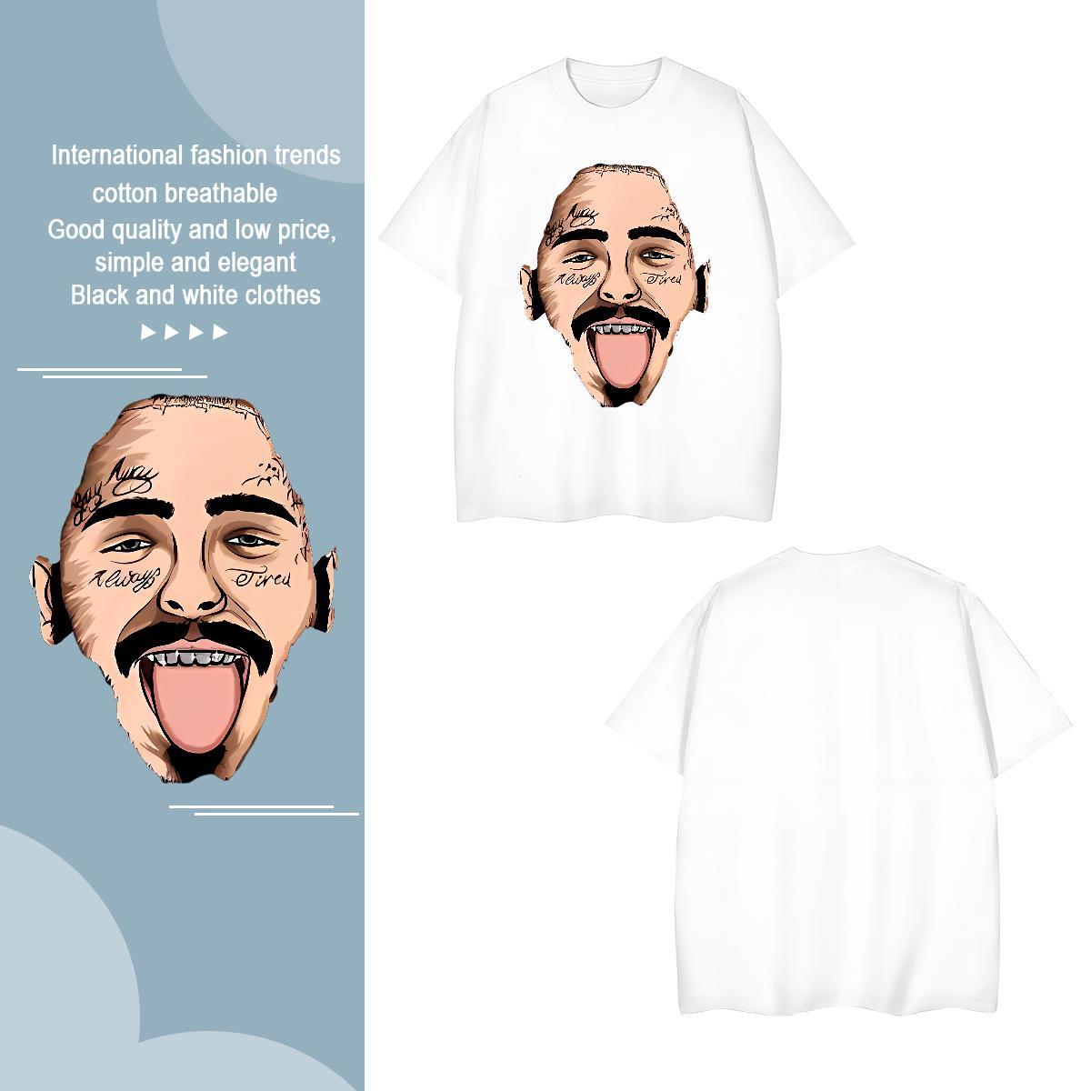 Mens T Shirts 230g Cotton portrait Beach Breathable Soft Black White Mens Tshirts Designer Classic Tees