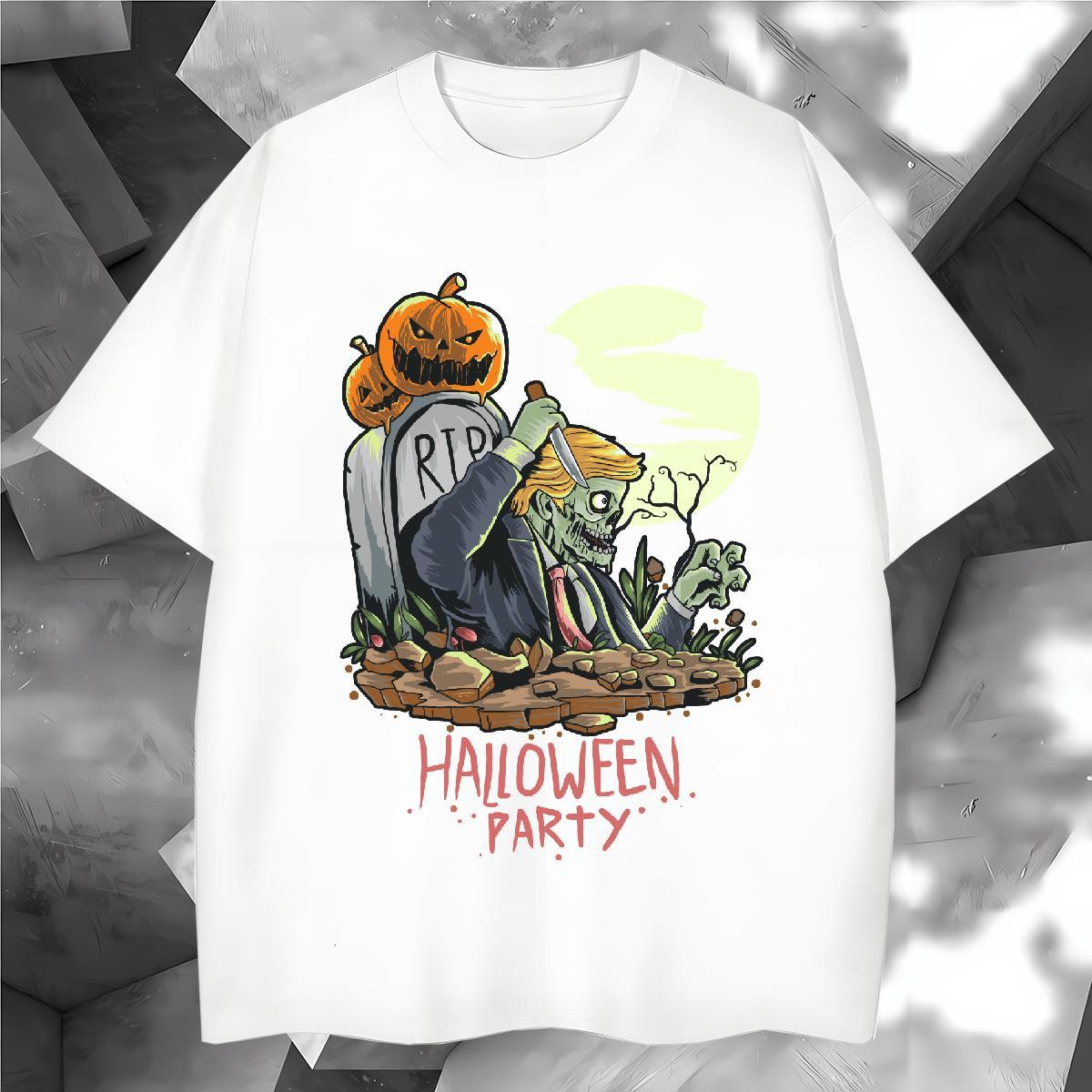 T shirt 230g Pure Cotton Halloween Anime Printing Street Breathable Crew Neck Plus Size Custom Tshirt for Man Woman New Popular Tops
