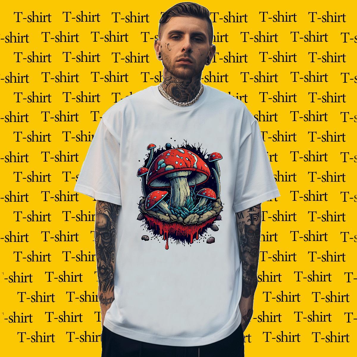 Soft Men Clothes T-Shirt 230g Cotton Street mushroom Custom Big Size Breathable Short Sleeve 2024 Designer Mens T Shirts Clothings