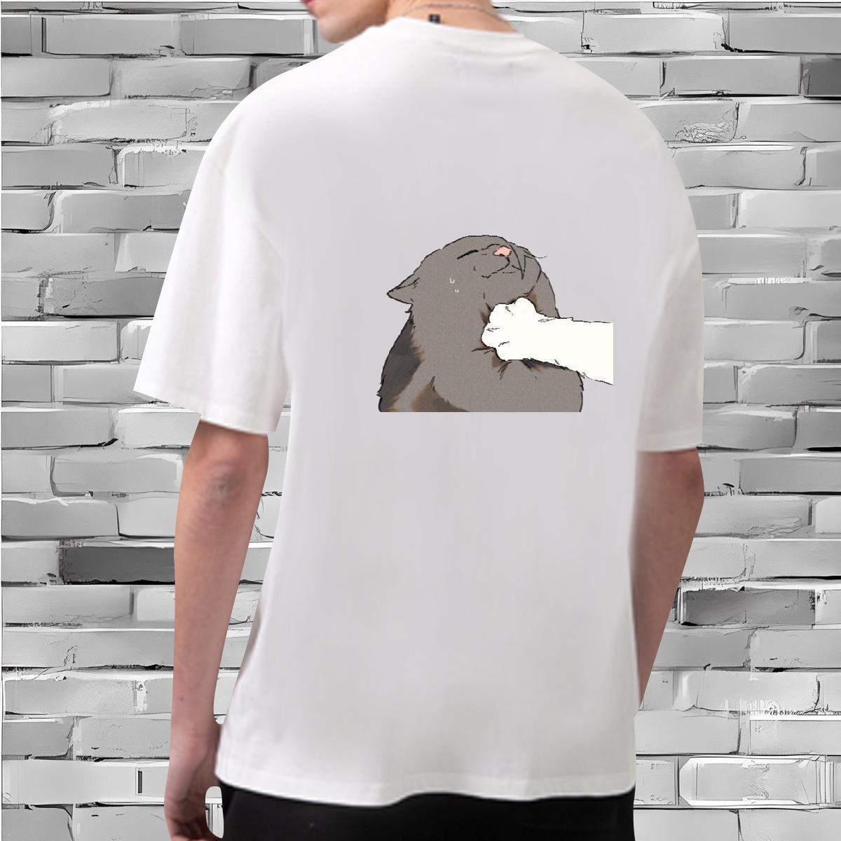 Fashion New T-Shirts for Men 230g 100% Cotton cat Outdoor Clothes Breathable Soft Designer Men Tops Tees Cartoon Printing L-4XL