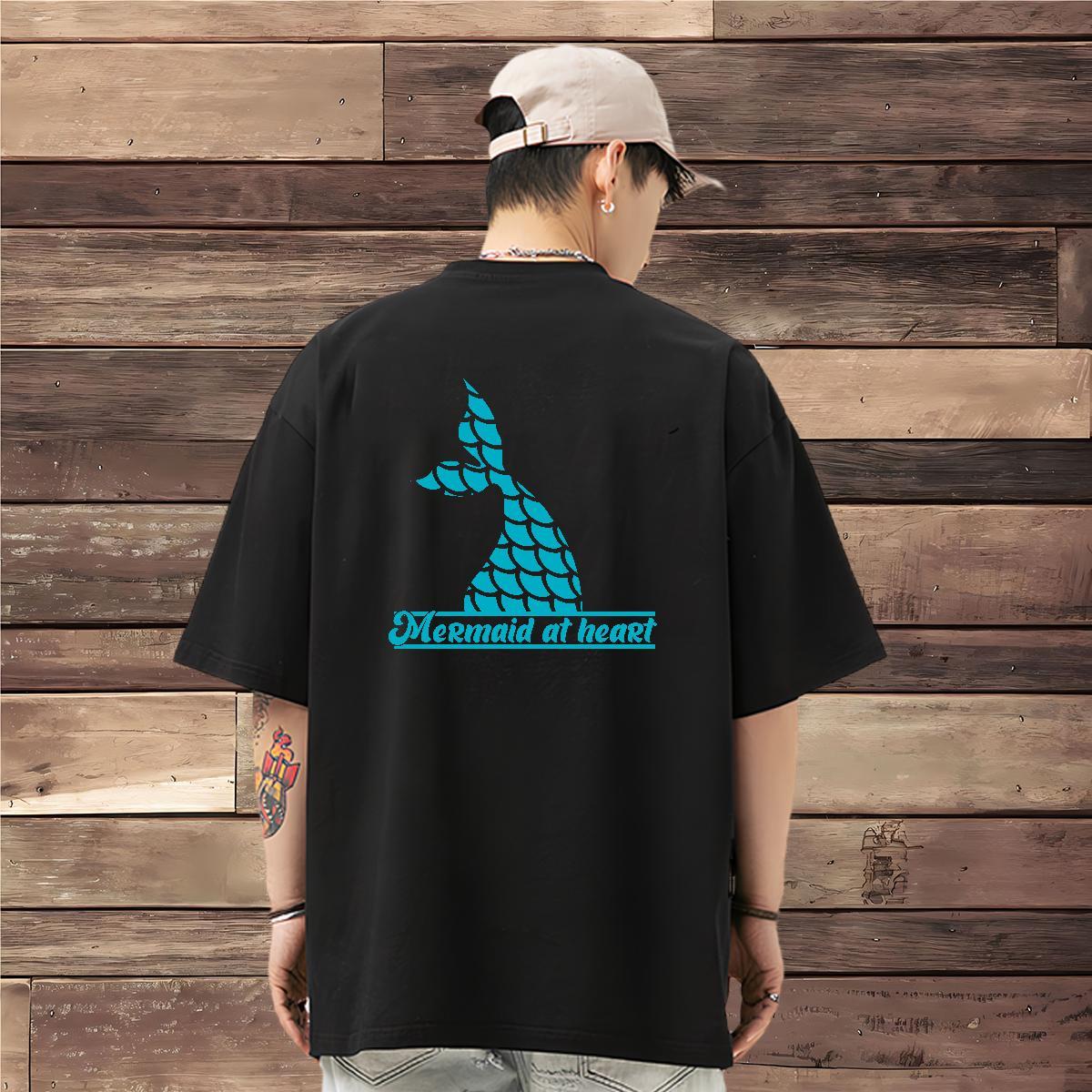 Fashion Casual T Shirt For Man 230g 100% Cotton Fishtail Street Tops Tees Round Neck Short Sleeve Brand Mens Tshirts White Plus Size
