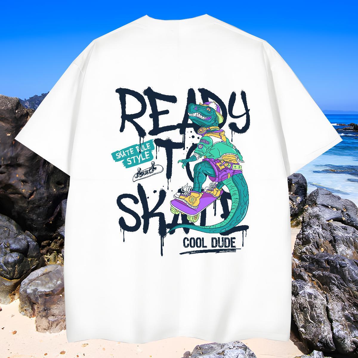 Soft Men Tshirts 100% Cotton 230g dinosaur T Shirt For Man Hip Hop O-Neck Short Sleeve DIY Printed 2024 DIY Top Tees