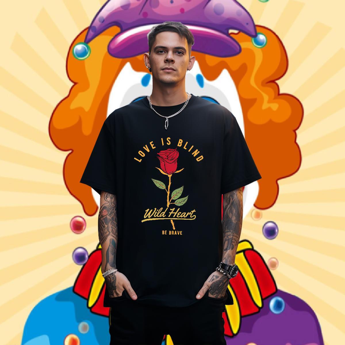 Fashion Design T-Shirts for Men 230g 100% Cotton flower Street Tops Tees Breathable Crew Neck Unisex Men Tees Black White