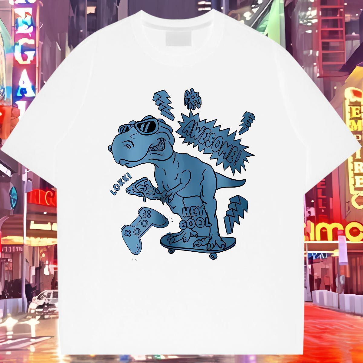 Fashion Design Mens T Shirts 230g 100% Cotton dinosaur Summer Casual Tops Tees Breathable Crew Neck Free Shipping Men Tshirts Skull