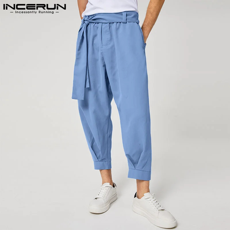 INCERUN Mens Fashion Solid Color Pants Drawstring Leisure Harem Trouser Chinomens Loose Wide Leg Trousers S5XL 240806