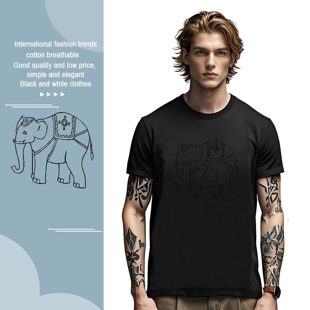 Free Shipping Men Tops Tees 100% Cotton 230g elephant T Shirt For Man Hip Hop Breathable Crew Neck Oversized DIY Tee Shirt