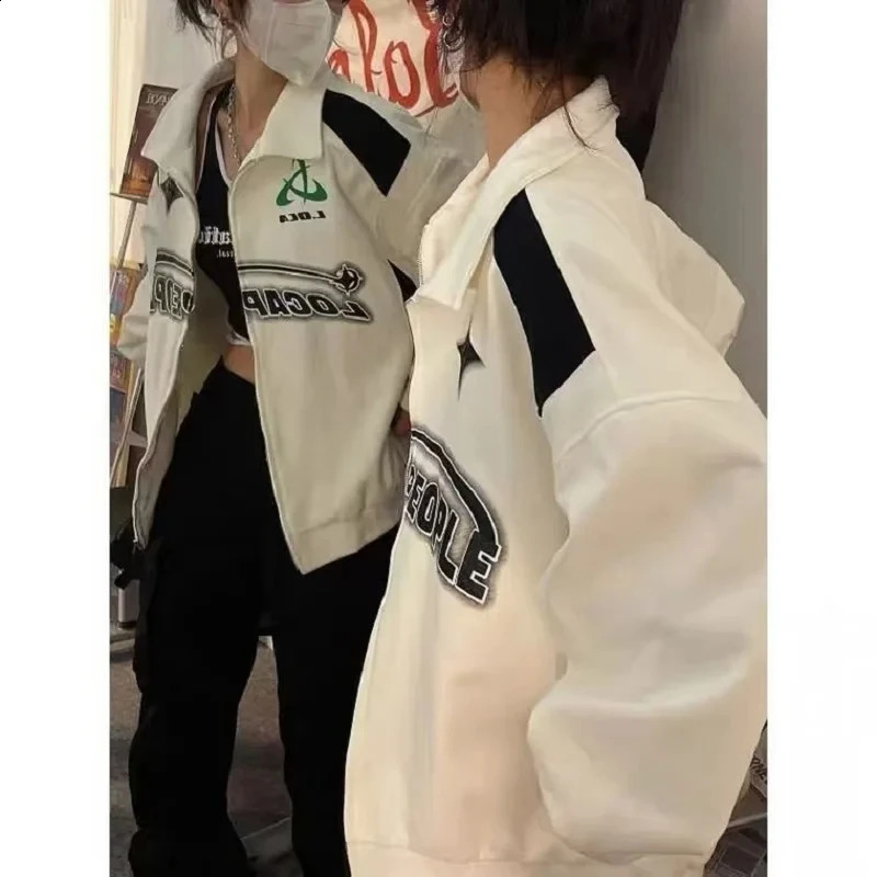 Y2k Fashion Harajuku Vintage Oversized Women Sweatshirts Grunge Korean Streetwear Black White Zip Up Hoodies Female Hip Hop Tops 240805