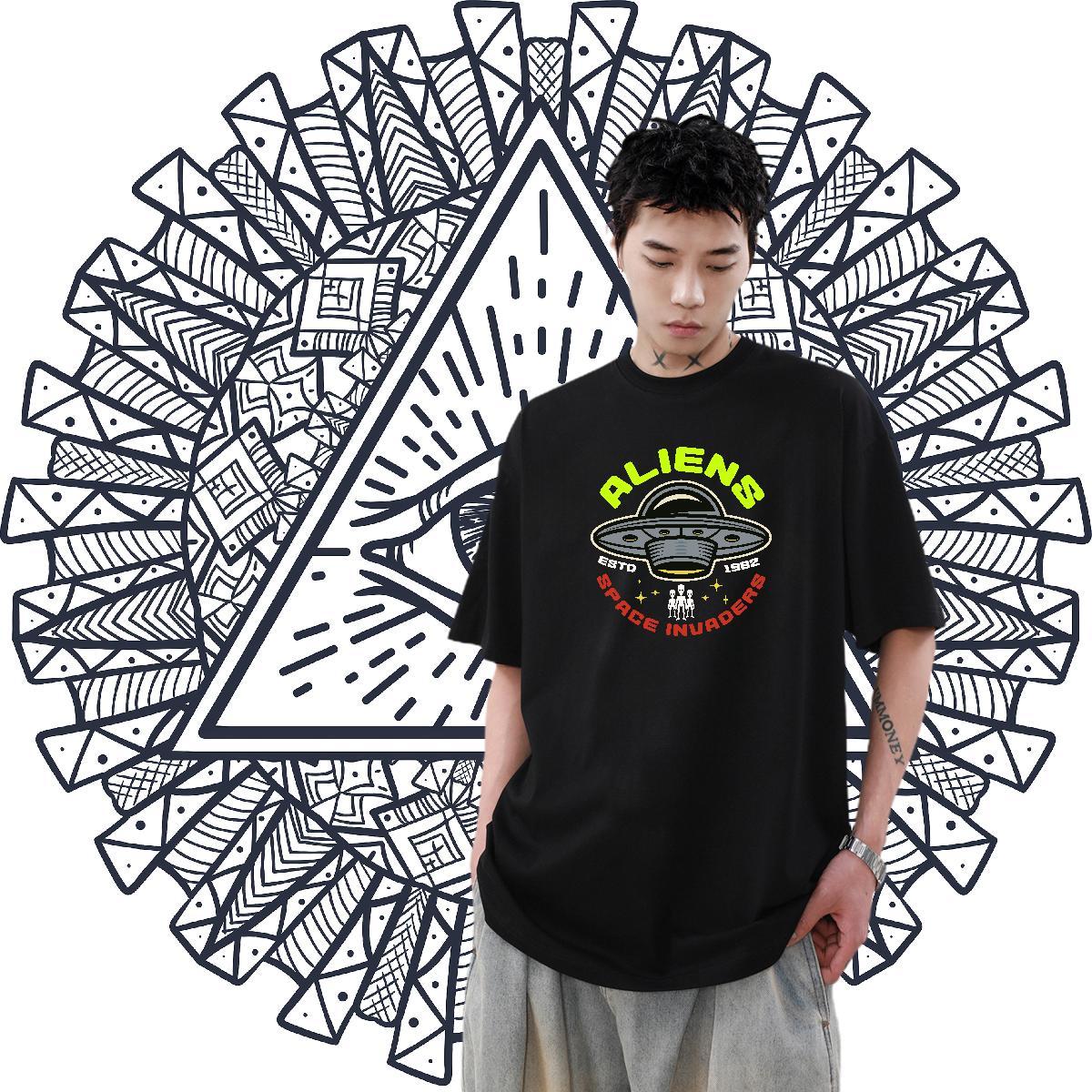 Free Shipping Tshirts 230g Pure Cotton Anime Printing Street UFO Skull O Neck Short Sleeves Designer T shirt Polos