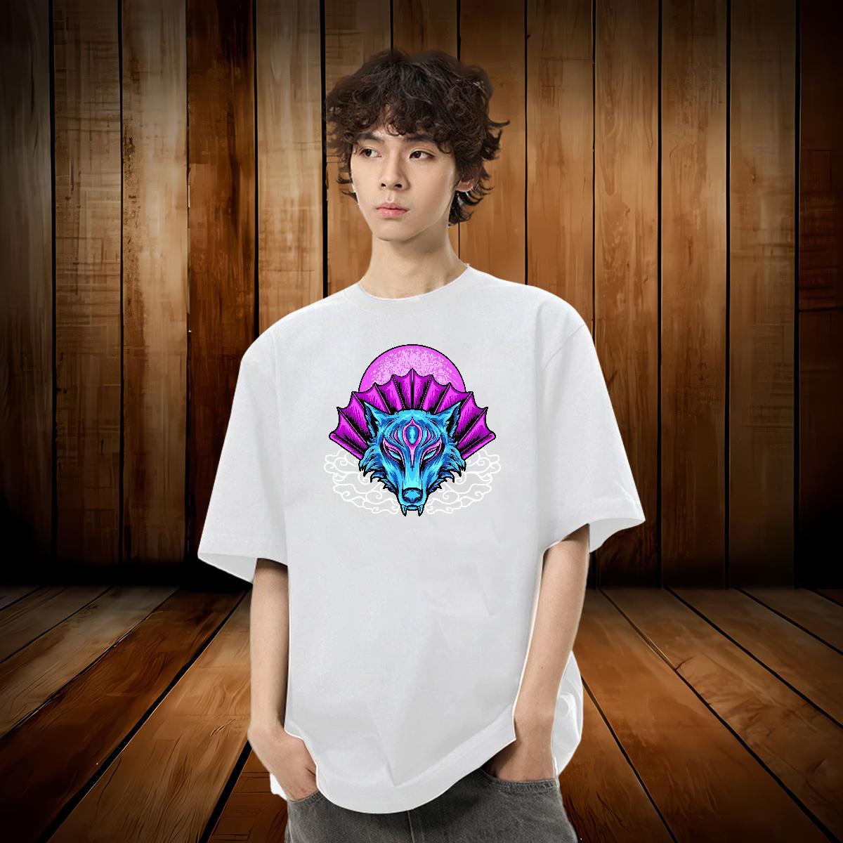 Customized T Shirts Men 230g Cotton wolf Outdoor Polos Round Neck Short Sleeve Popular Tshirt for Man Woman Oversized 3XL 4XL