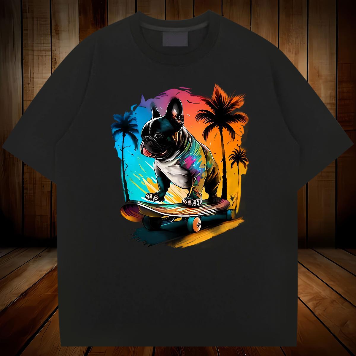 T Shirt For Man 230g 100% Cotton French Bulldog Casual Beach Breathable Crew Neck Skull Men Tees Stylist Designer Tees Shirts