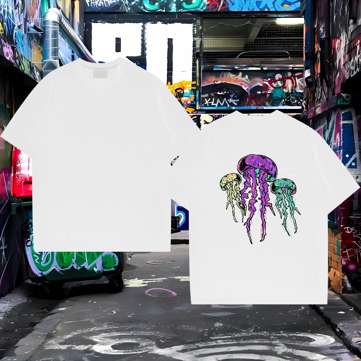 Brand Couples T Shirts 100% Cotton 230g jellyfish T Shirt For Man Street Breathable White Plus Size 2024 Designer Wear