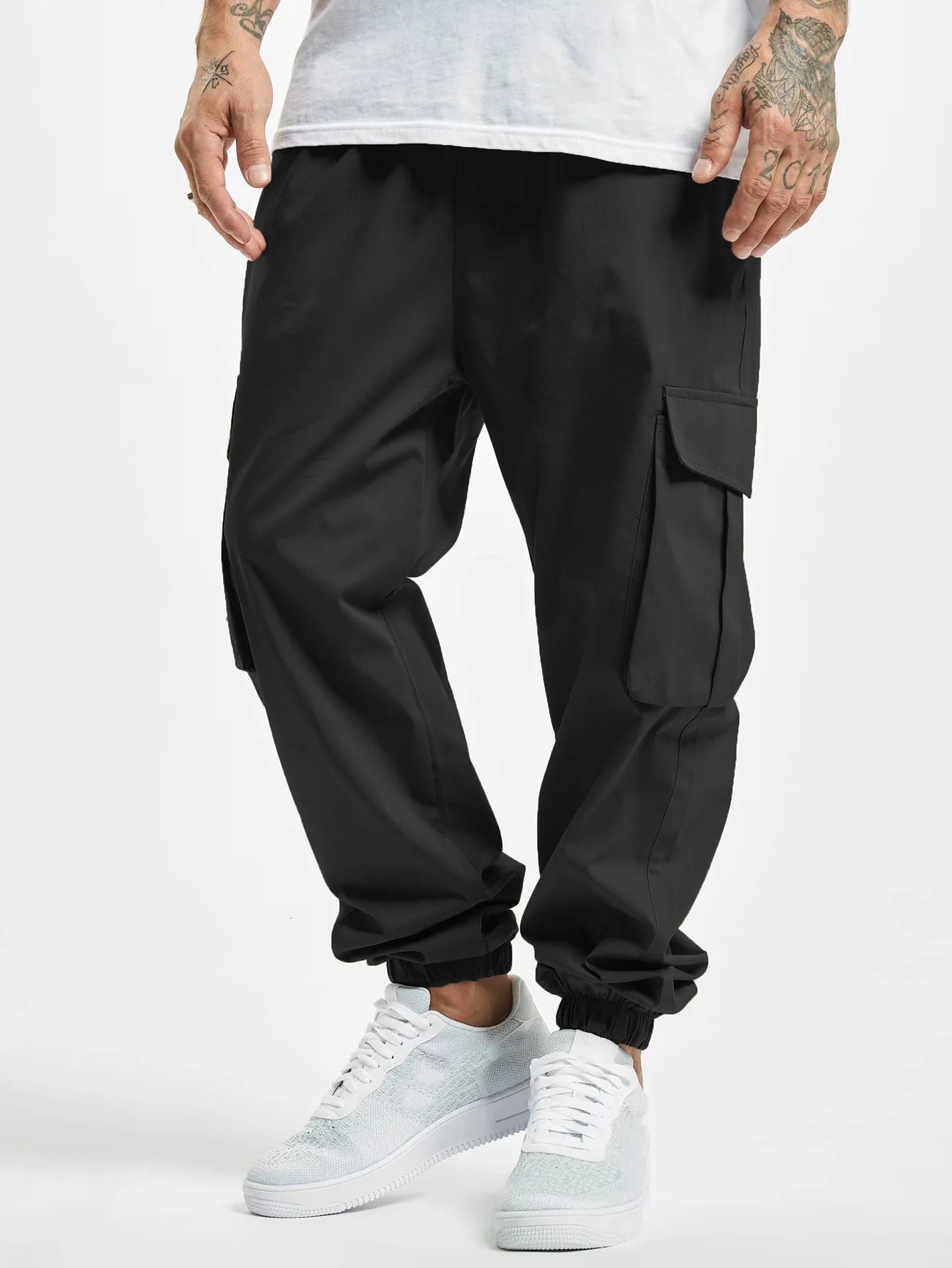 Mens Spring And Fall Loose MultiPocket Drawstring Work Pants Outdoor Washed Vintage High Street HipHop Casual 240806