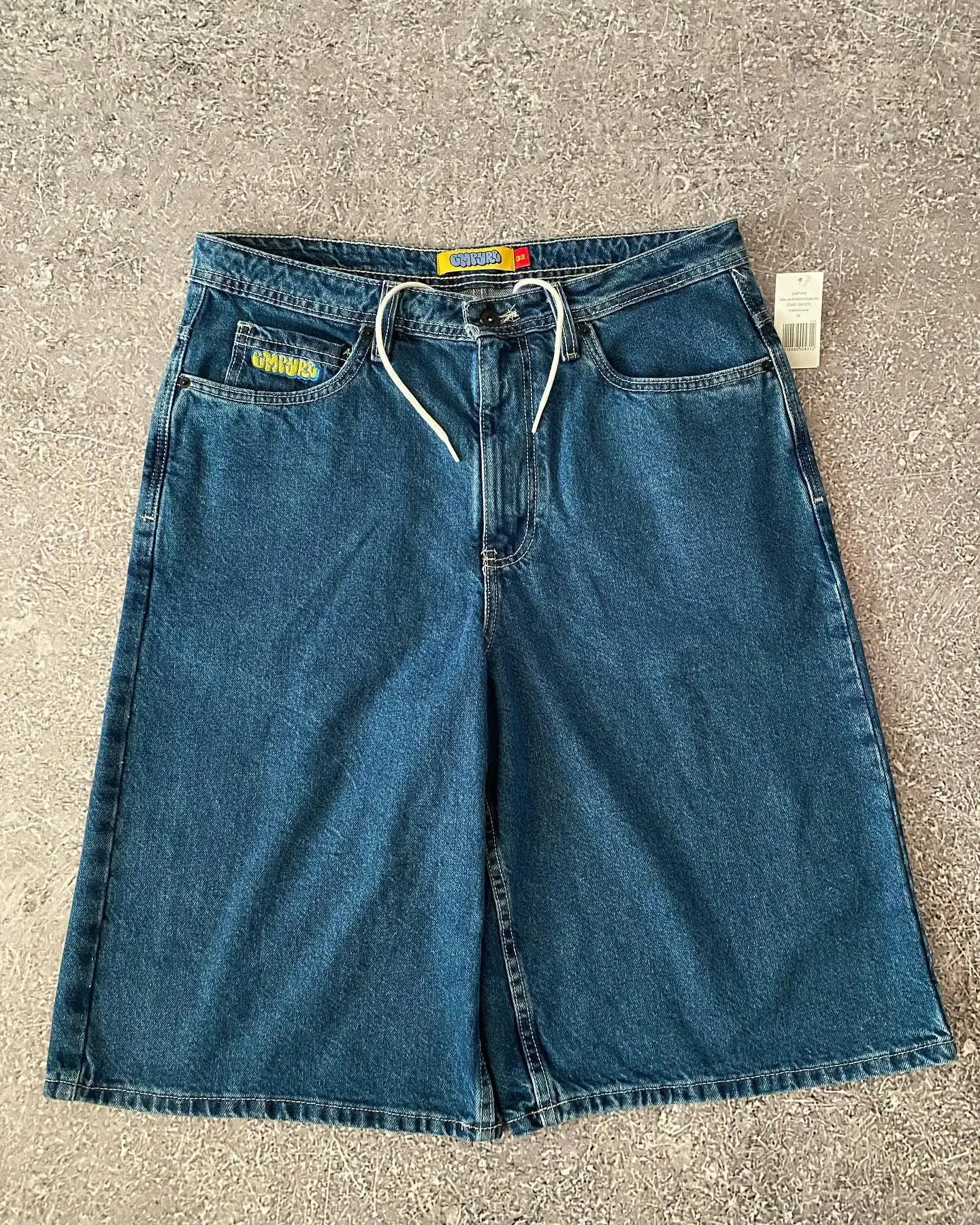 Y2K Street Casual Cowboy Skateboard Shorts Cartoon Pocket Embroidery Loose Jeans Wide-Leg Pants Hip-Hop Street Style 240806