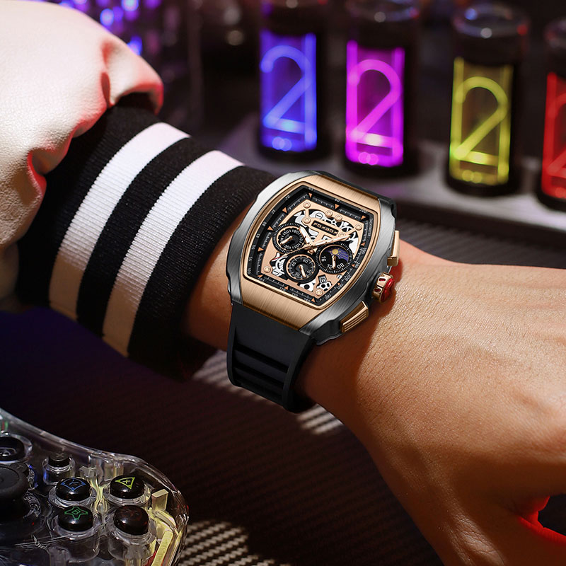 LIGE Men's quartz watch High-end wine barrel watch Multi-functional waterproof watch men's leisure sports watch