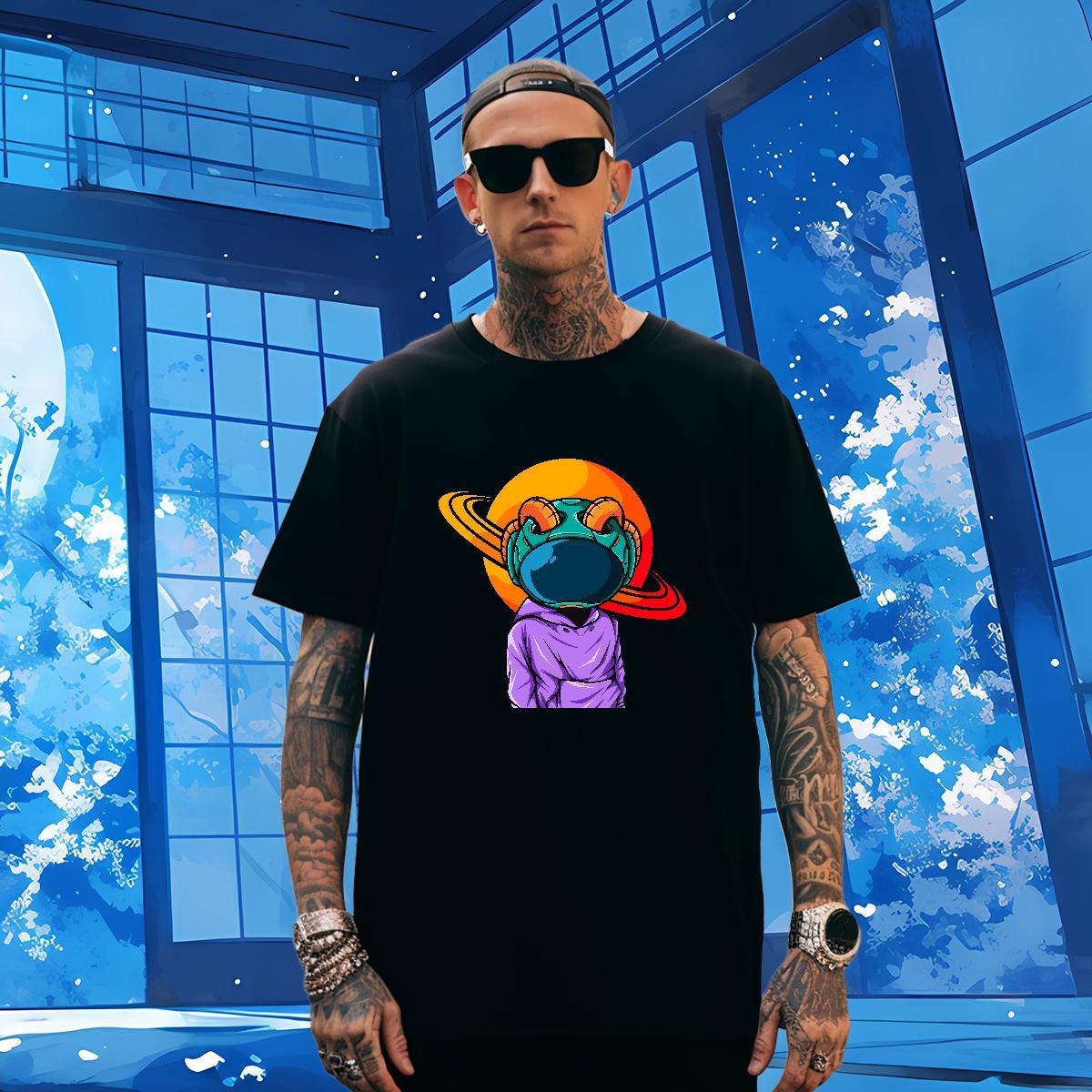 T Shirts Men 100% Cotton 230g cosmonaut Home Outdoor Breathable Crew Neck Plus Size Cartoon Men Tees Fashion Designer Popular Clothings