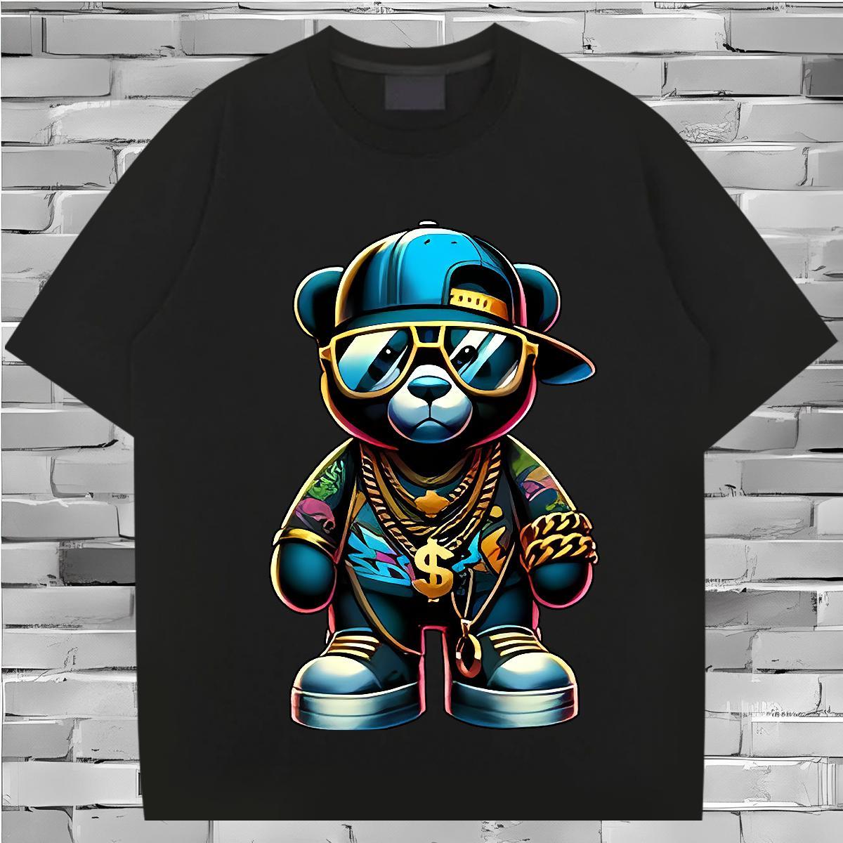 DIY Customized Mens T Shirts 230g 100% Cotton bear Daily Wear Clothes O-Neck Short Sleeve Cool Couples T Shirts Custom Anime