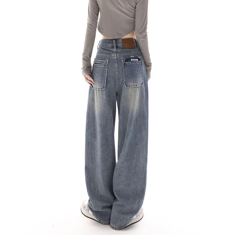 Korean Fashion Y2k Retro Wide Leg High Waist Straight Streetwear Style Blue Jeans Pants WomenS Baggy Denim Trouser Lady Clothes 240806