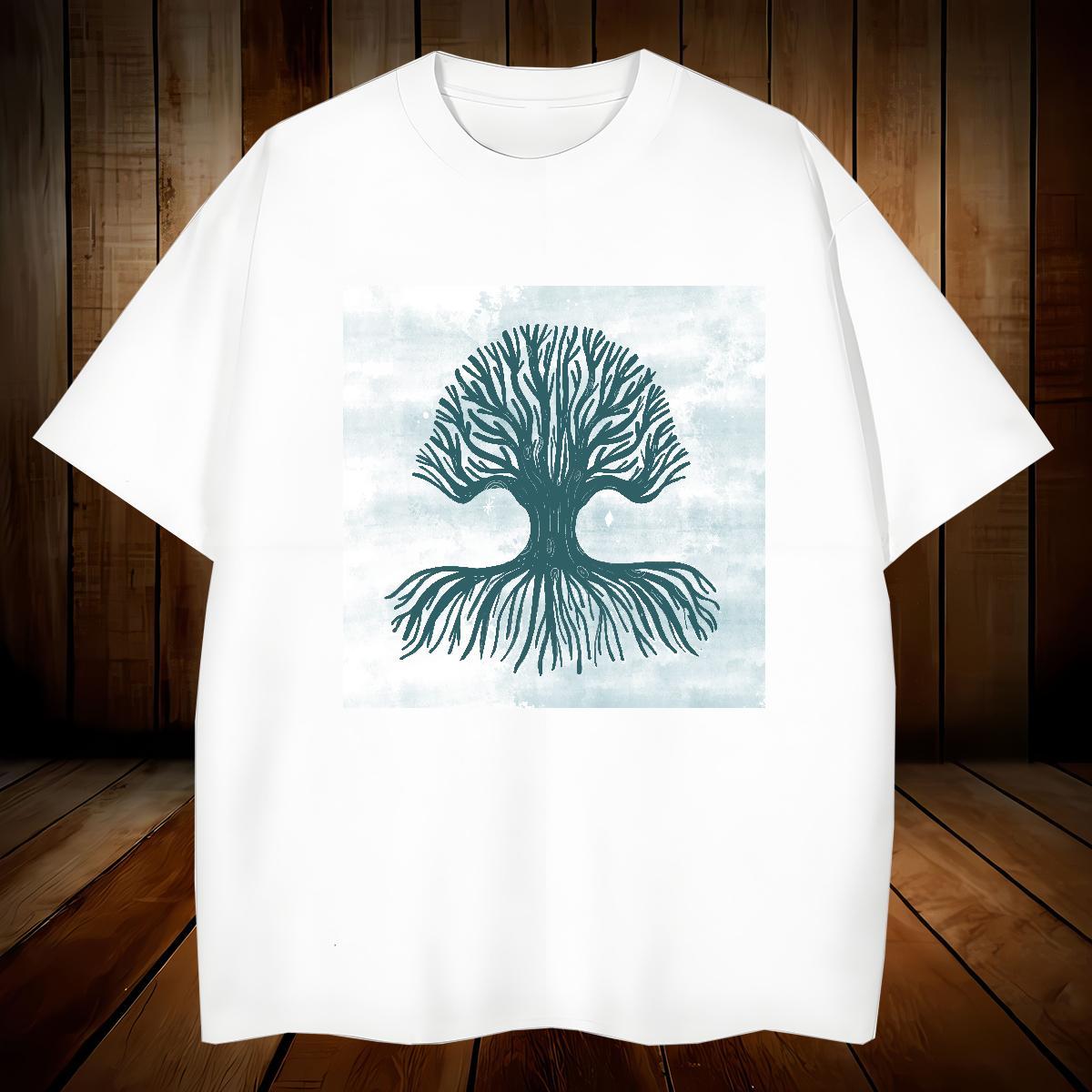 Designer T Shirts Men 230g Cotton tree Casual Beach Tops Tees Crew Neck Brand Men Tops Tees Cartoon Printing L-4XL