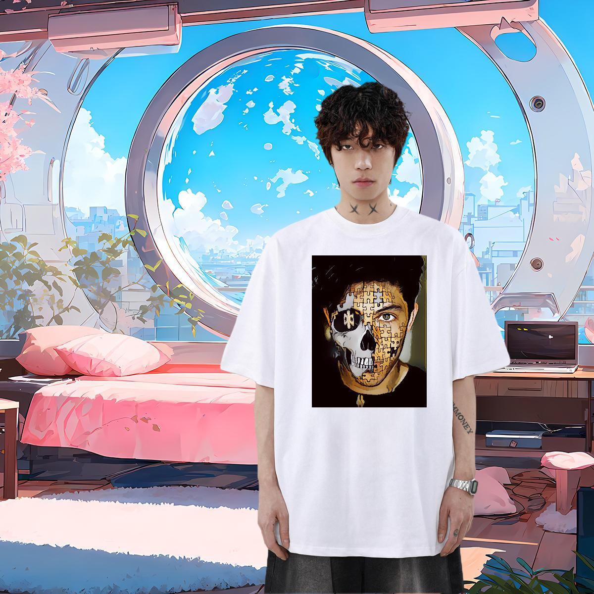 2024 DIY Man T Shirts skull Clothes 230g Pure Cotton Home Outdoor Soft Plus Size Custom Round Neck Short Sleeve Tshirt for Man Woman