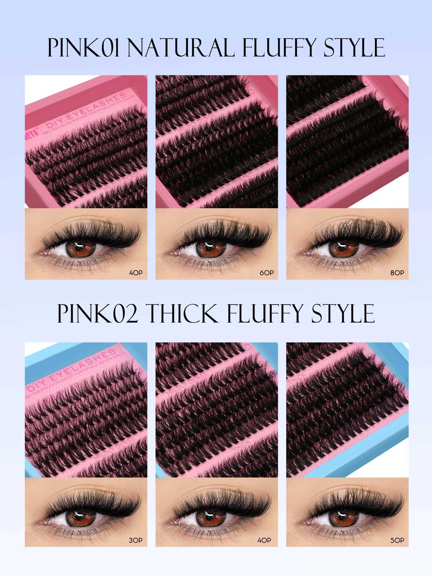 GROINNEYA Cluster Lashes Kit Fluffy Individual Lashes Volume Mixed Tray Faux Mink Lashes Eyelash Extension MakeupM240806