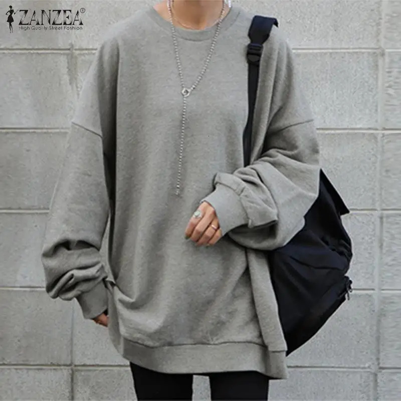 ZANZEA Women Long Sleeve Solid Sweatshirt Oversized Fashion Autumn Hoodies Casual Streetwear Winter Sweatshirts Loose Pullover 240806