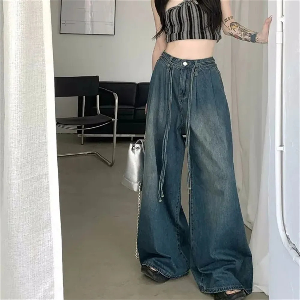 Y2k Women Vintage Streetwear Korean Baggy Cargo Jeans Retro Straight Parachute Pants Denim Trousers Fairy Grunge Alt Clothes 240806