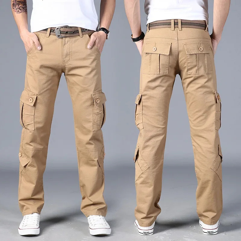 Mens Pure Cotton Cargo Pants Loose Straight Leg Multi-pocket Wear-resistant Wear Auto Repair Work Pants Forces Security Forces 240806